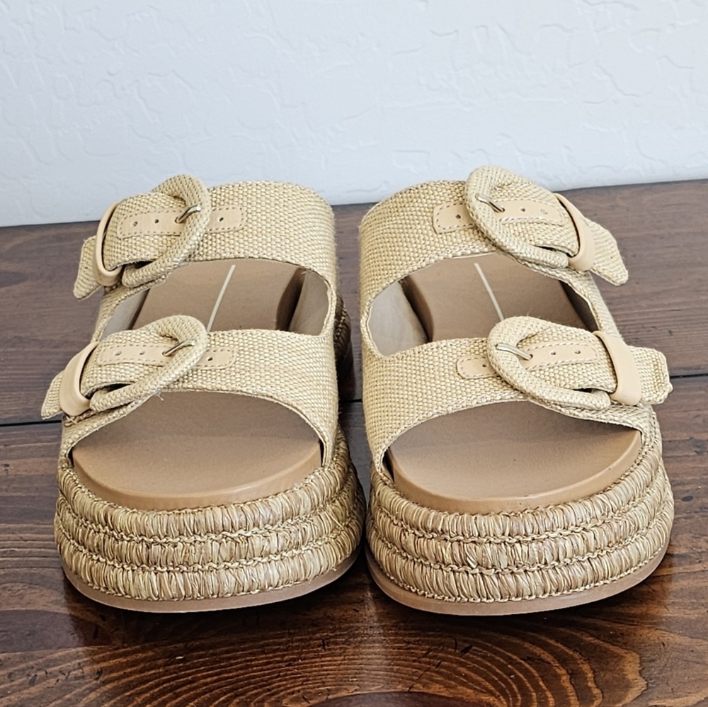 Dolce Vita Tan Platform Raffia Sandals w/Buckle Design Women's Sz 9 & 10 NWOB - Picture 2 of 8
